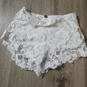Free People White Lace High Waist Shorts